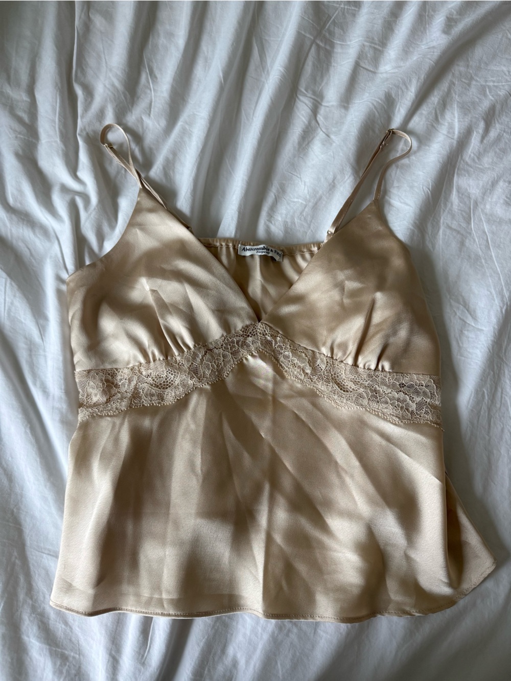 Abercrombie & Fitch Champagne Satin Lace-Trim Cami